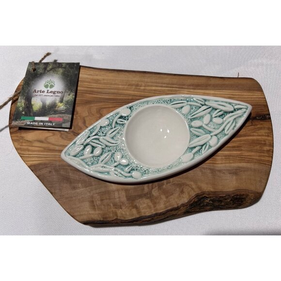 Natural OliveWood Other - Olive Wood Cutting Charcuterie Board Bread Oil Dipping Plate Gift Set Italy